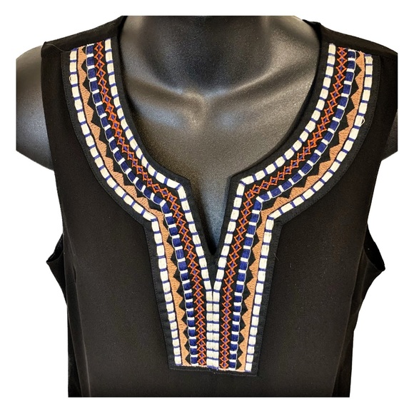 BCBGeneration Black Embroidered Sleeveless Shift Dress Orange Ivory Blue - Small - Picture 2 of 5